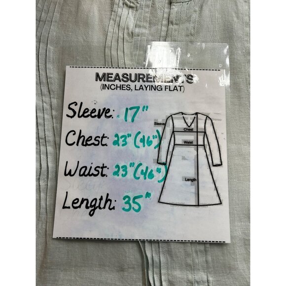 Dolma 100% Linen Boho Coastal Casual Tunic Dress Top Mint Green Pintuck Front L - Picture 7 of 7